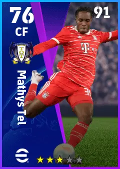 Mathys Tel eFootball 2026 player card — 76 OVR CF