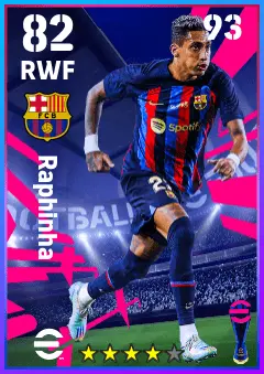 Raphinha eFootball 2026 player card — 82 OVR RWF