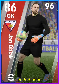 Jan Oblak eFootball 2026 player card — 86 OVR GK