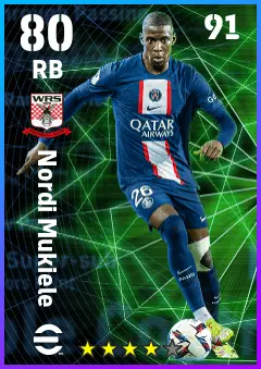 Nordi Mukiele eFootball 2026 player card — 80 OVR RB