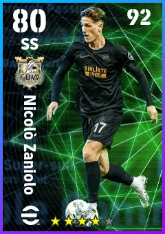 Nicolo Zaniolo eFootball 2026 player card — 80 OVR SS