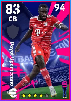 Dayot Upamecano eFootball 2026 player card — 83 OVR CB