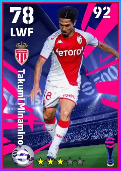 Takumi Minamino eFootball 2026 player card — 78 OVR LWF
