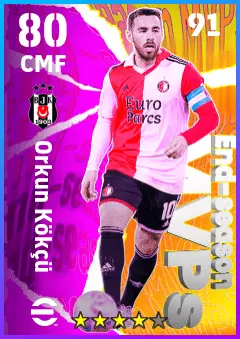 Orkun Kokcu eFootball 2026 player card — 80 OVR CMF