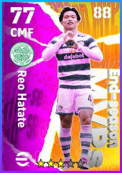 Reo Hatate eFootball 2026 player card — 77 OVR CMF
