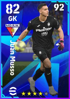 Juan Musso eFootball 2026 player card — 82 OVR GK