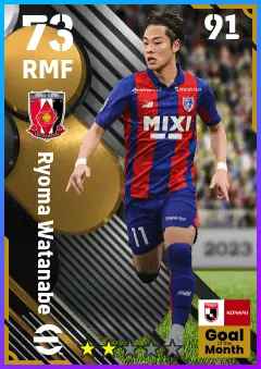 Ryoma Watanabe eFootball 2026 player card — 73 OVR RMF