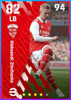 Oleksandr Zinchenko eFootball 2026 player card — 82 OVR LB