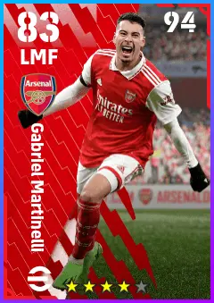Gabriel Martinelli eFootball 2026 player card — 83 OVR LMF