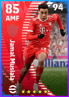 Jamal Musiala eFootball 2026 player card — 85 OVR AMF