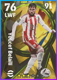 Youcef Belaili eFootball 2026 player card — 76 OVR LWF