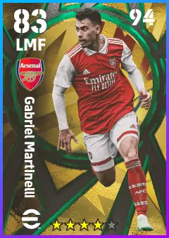 Gabriel Martinelli eFootball 2026 player card — 83 OVR LMF