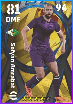 Sofyan Amrabat eFootball 2026 player card — 81 OVR DMF