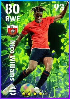 Nico Williams eFootball 2026 player card — 80 OVR RWF