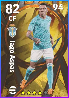 Iago Aspas eFootball 2026 player card — 82 OVR CF