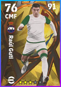 Raul Guti eFootball 2026 player card — 76 OVR CMF