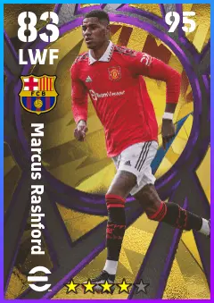 Marcus Rashford eFootball 2026 player card — 83 OVR LWF