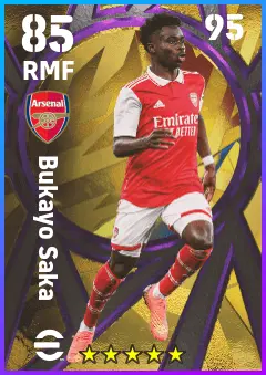 Bukayo Saka eFootball 2026 player card — 85 OVR RMF