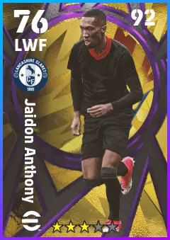 Jaidon Anthony eFootball 2026 player card — 76 OVR LWF