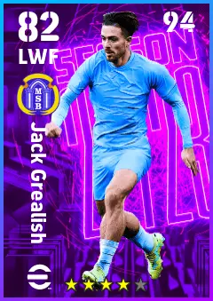 Jack Grealish eFootball 2026 player card — 82 OVR LWF