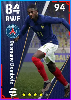 Ousmane Dembele eFootball 2026 player card — 84 OVR RWF