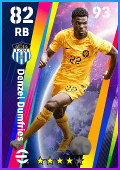 Denzel Dumfries eFootball 2026 player card — 82 OVR RB