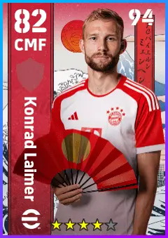 Konrad Laimer eFootball 2026 player card — 82 OVR CMF
