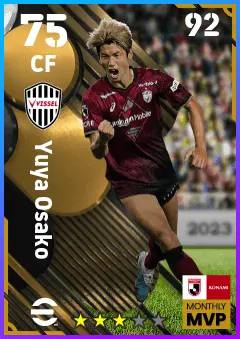 Yuya Osako eFootball 2026 player card — 75 OVR CF