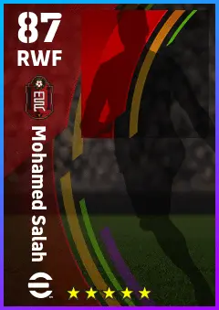 Mohamed Salah eFootball 2026 player card — 87 OVR RWF