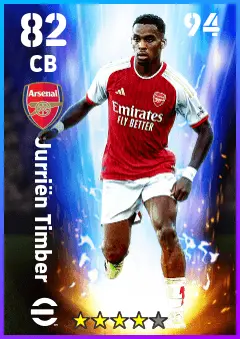 Jurrien Timber eFootball 2026 player card — 82 OVR CB