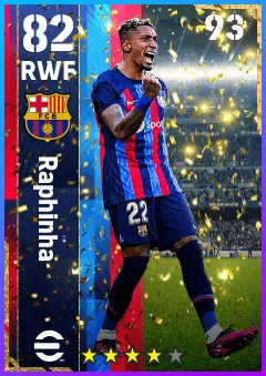 Raphinha eFootball 2026 player card — 82 OVR RWF