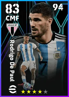 Rodrigo De Paul eFootball 2026 player card — 83 OVR CMF