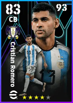 Cristian Romero eFootball 2026 player card — 83 OVR CB