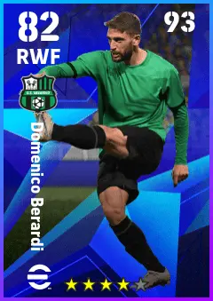 Domenico Berardi eFootball 2026 player card — 82 OVR RWF