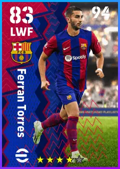 Ferran Torres eFootball 2026 player card — 83 OVR LWF
