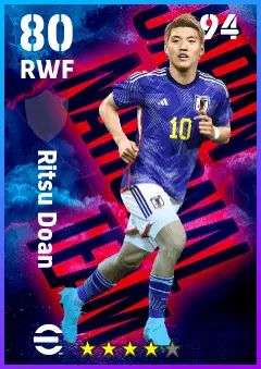 Ritsu Doan eFootball 2026 player card — 80 OVR RWF