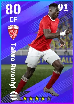 Taiwo Awoniyi eFootball 2026 player card — 80 OVR CF