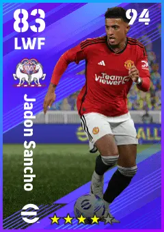 Jadon Sancho eFootball 2026 player card — 83 OVR LWF