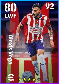 Alexis Vega eFootball 2026 player card — 80 OVR LWF
