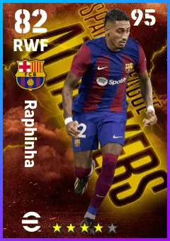 Raphinha eFootball 2026 player card — 82 OVR RWF