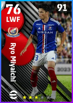 Ryo Miyaichi eFootball 2026 player card — 76 OVR LWF