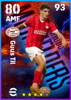 Guus Til eFootball 2026 player card — 80 OVR AMF