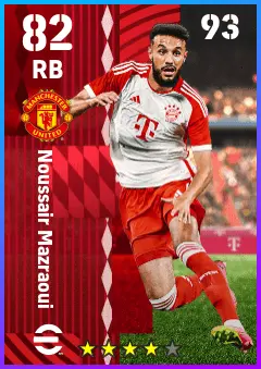 Noussair Mazraoui eFootball 2026 player card — 82 OVR RB