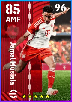 Jamal Musiala eFootball 2026 player card — 85 OVR AMF