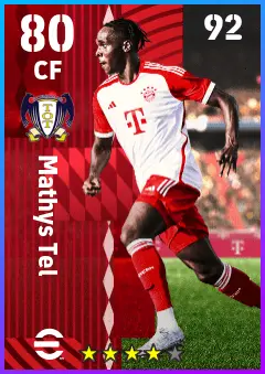 Mathys Tel eFootball 2026 player card — 80 OVR CF