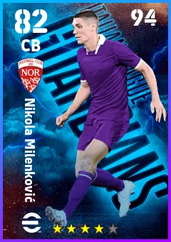 Nikola Milenkovic eFootball 2026 player card — 82 OVR CB