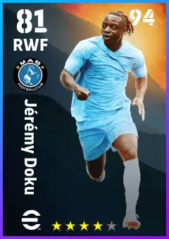 Jeremy Doku eFootball 2026 player card — 81 OVR RWF