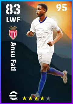 Ansu Fati eFootball 2026 player card — 83 OVR LWF