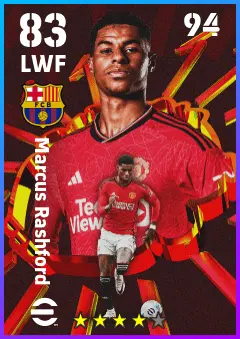 Marcus Rashford eFootball 2026 player card — 83 OVR LWF