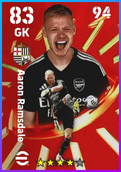 Aaron Ramsdale eFootball 2026 player card — 83 OVR GK